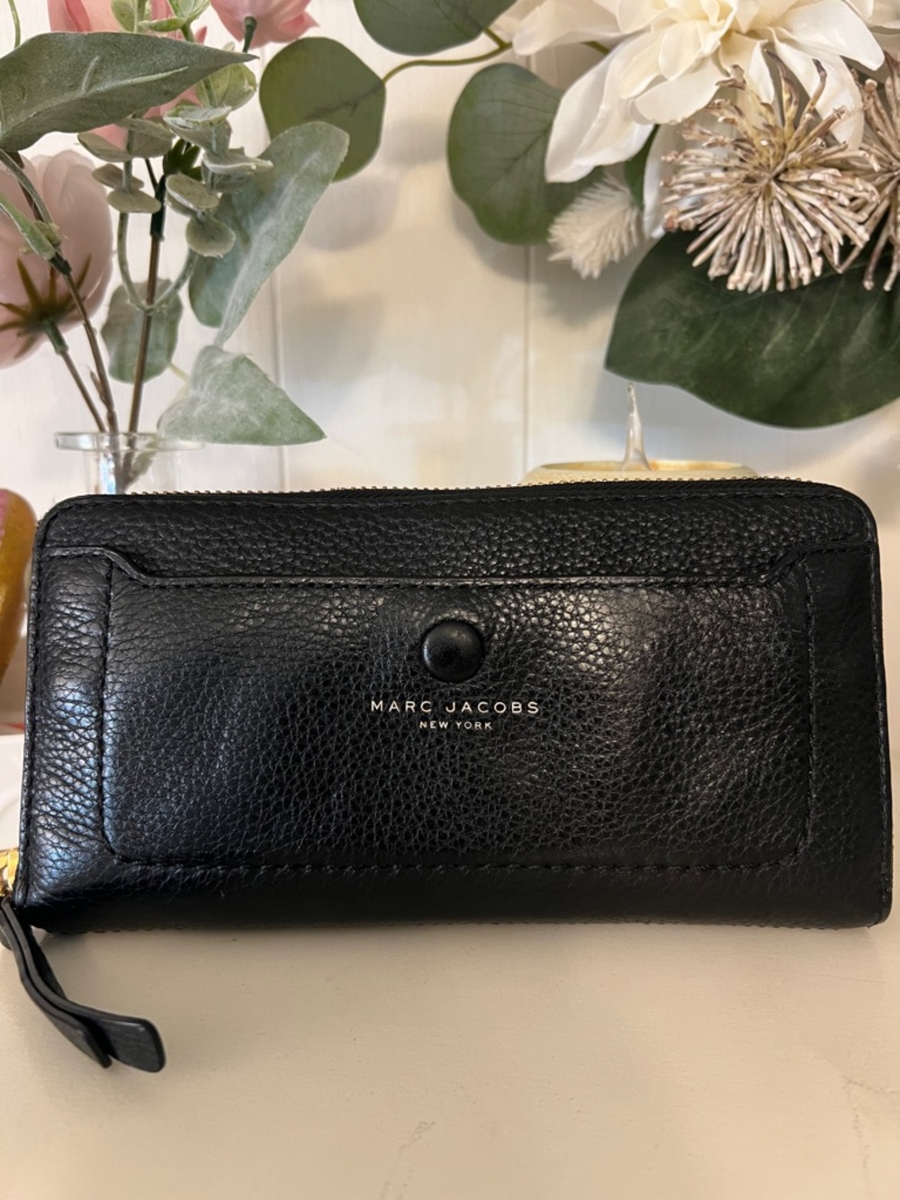 Marc Jacobs Empire City Leather Continental Black Pebbled Leather Wallet